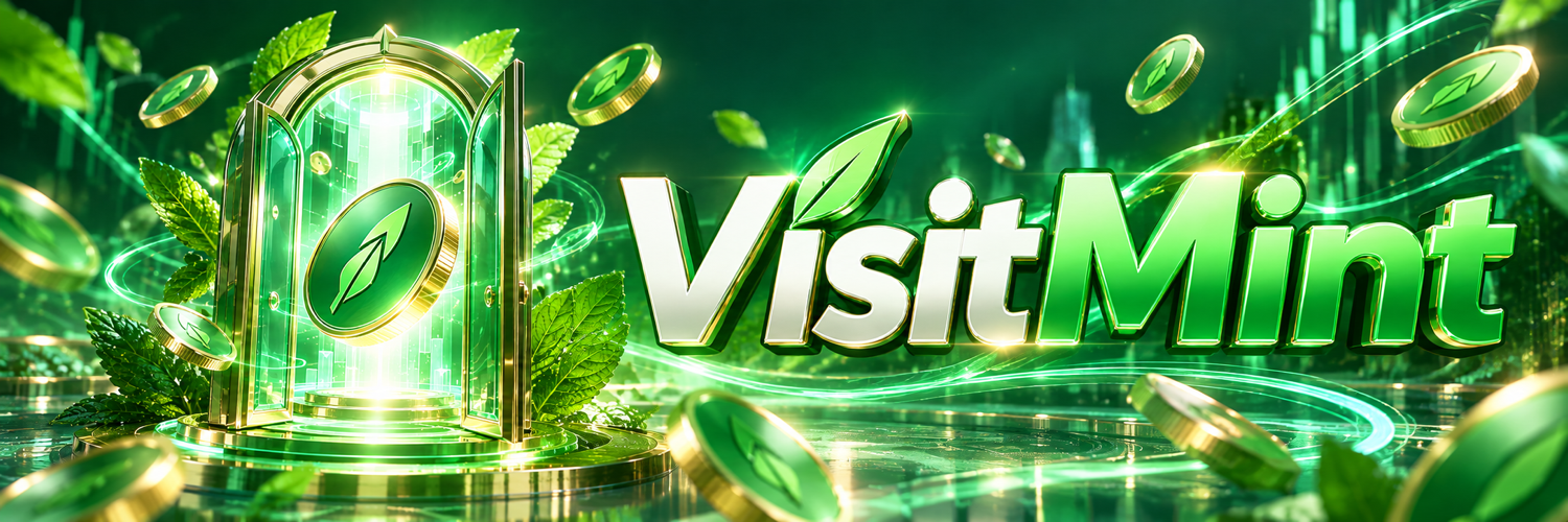 VisitMint portal and wordmark in a luminous green environment